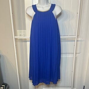 Belle Badgley Mischka Size 4 Royal Blue Pleated Dress with Tie on‎ Back Collar